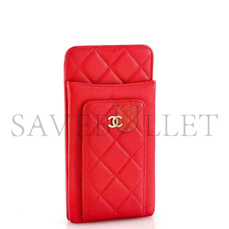Ch*el caviar quilted cc phone holder red (18*10*3cm)